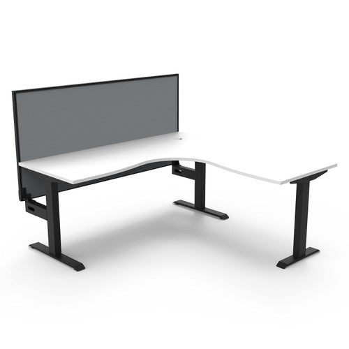 Rapidline Boost Static Corner Workstation 1500 x 1500 x 750mm with Screen Natural White / Black Satin