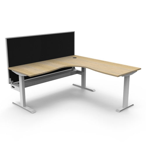Rapidline Boost Static Corner Workstation 1500 x 1500 x 750mm with Screen and Cable Tray Natural Oak / White Satin