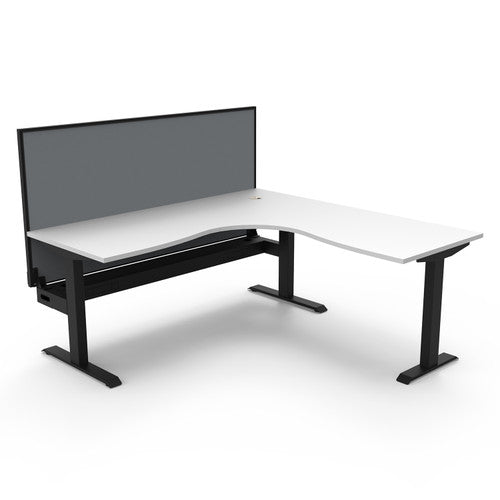 Rapidline Boost Static Corner Workstation 1500 x 1500 x 750mm with Screen and Cable Tray Natural White / Black Satin