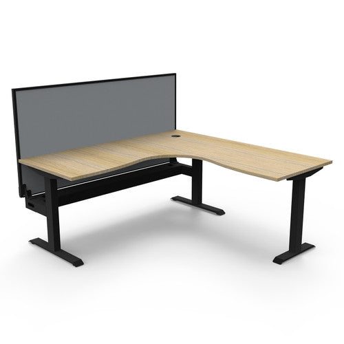 Rapidline Boost Static Corner Workstation 1800 x 1500 x 750mm with Screen and Cable Tray Natural Oak / Black Satin