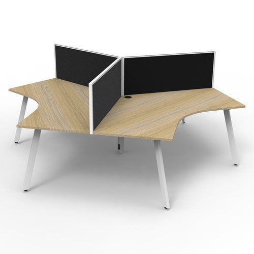 Rapidline Deluxe Infinity 3 Person 120 Degree Workstation Eternity Leg with Screen Natural Oak / White