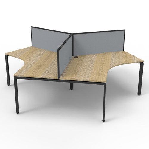 Rapidline Deluxe Infinity 3 Person 120 Degree Workstation Profile Leg with Screen Natural Oak / Black