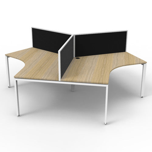 Rapidline Deluxe Infinity 3 Person 120 Degree Workstation Profile Leg with Screen Natural Oak / White