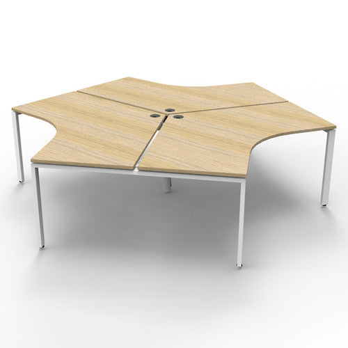 Rapidline Deluxe Infinity 3 Person 120 Degree Workstation Profile Leg without Screen Natural Oak / White