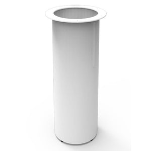 Rapidline Drum Base in white powdercoat, a cylindrical drum base with a wide flared rim at the top for the table top, shown on its own