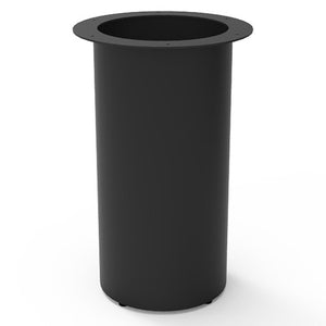 Rapidline Drum Base in black powdercoat, a cylindrical drum base with a wide flared rim at the top for the table top, shown on its own