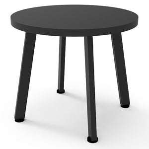 Rapidline Eternity round coffee table with Black top and black powder coated legs, angled view