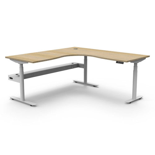 Rapidline Halo Plus Corner Workstation 1500 x 1500 x 750mm with Cable Tray Natural Oak / White Satin