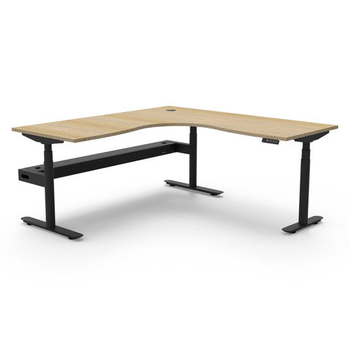Rapidline Halo Plus Corner Workstation 1800 x 1800 x 750mm with Cable Tray Natural Oak / Black Satin