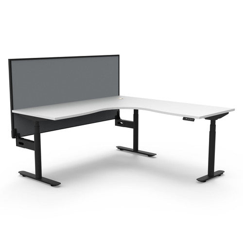 Rapidline Halo Plus Corner Workstation 1500 x 1500 x 750mm with Screen Natural White / Black Satin