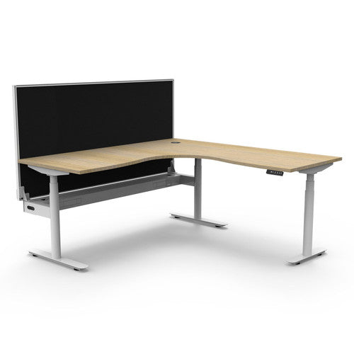 Rapidline Halo Plus Corner Workstation 1500 x 1500 x 750mm with Screen and Cable Tray Natural Oak / White Satin