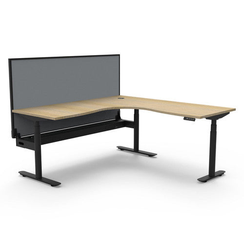 Rapidline Halo Plus Corner Workstation 1800 x 1500 x 750mm with Screen and Cable Tray Natural Oak / Black Satin