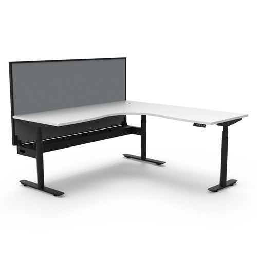 Rapidline Halo Plus Corner Workstation 1800 x 1800 x 750mm with Screen and Cable Tray Natural White / Black Satin