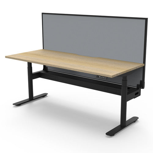 Rapidline Halo Plus Single Sided Workstation 1500 x 750mm with Screen and Cable Tray Natural Oak / Black Satin