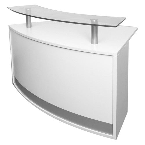 Rapidline Modular Reception Counter with Half Height Glass Shelf Natural White