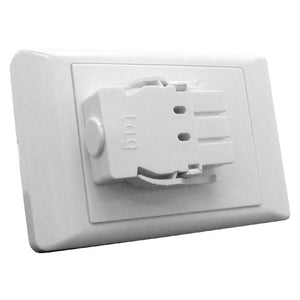 Rapidline 20AMP wall starter plate in white, flat faceplate with a connector socket in the centre
