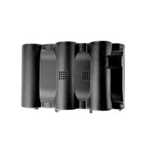 Black electronic device with multiple ports on a white background