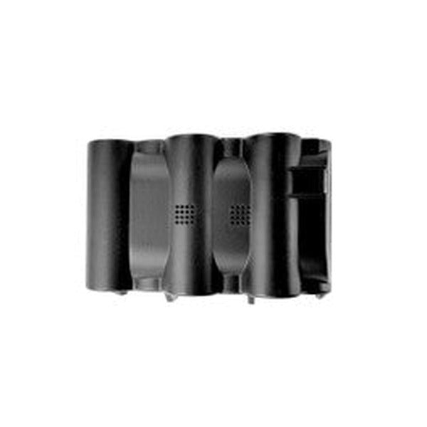 Black electronic device with multiple ports on a white background