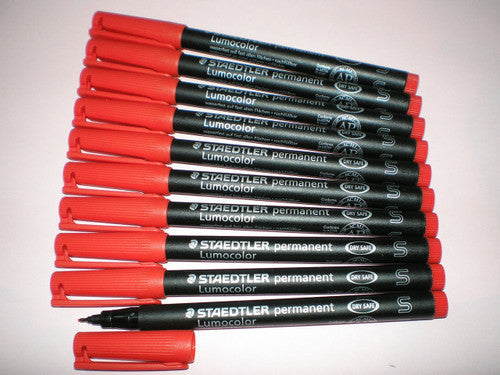 Staedtler Lumocolor Permanent Pen Superfine Red Box of 10 313-2