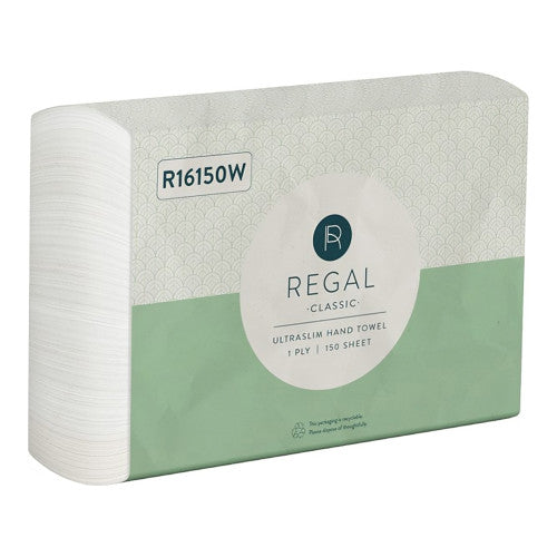 Regal Classic 1 Ply Ultraslim Hand Towel 150 Sheets Pack of 16