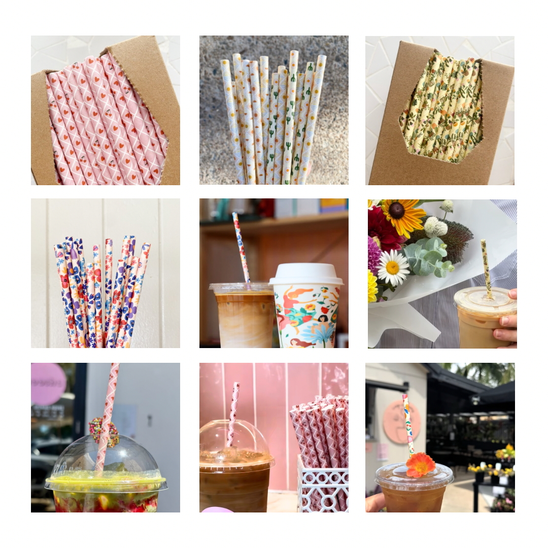 Creative Cafe Co 6mm paper straws 4ply printed designs latte juice milk