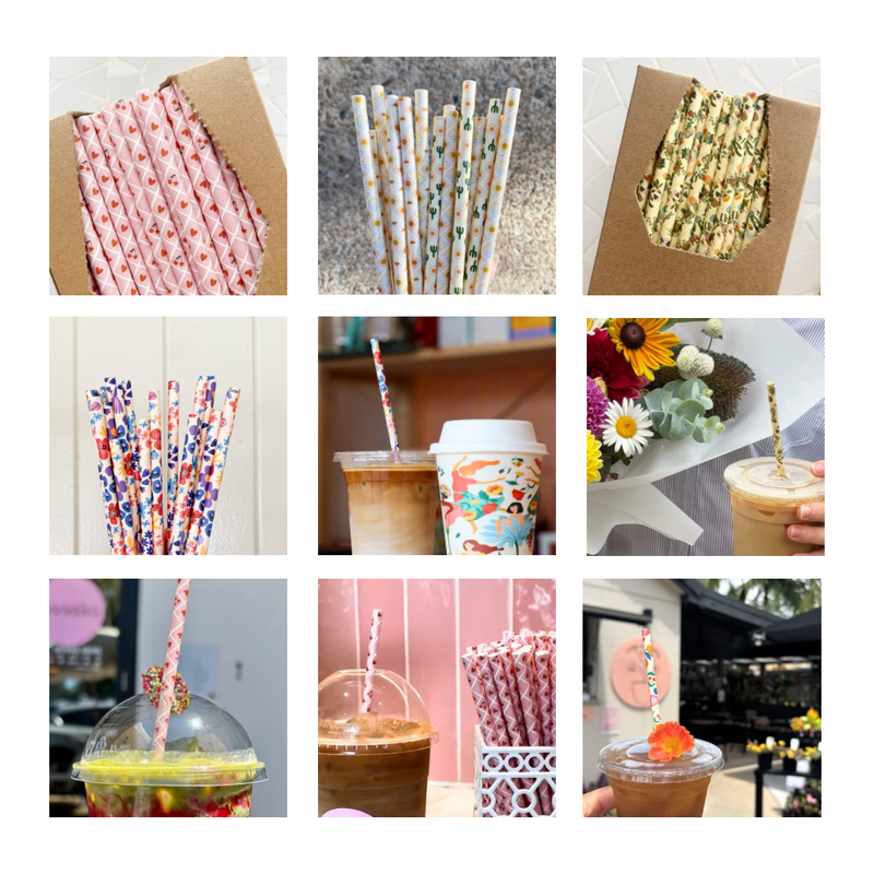Creative Cafe Co 6mm paper straws 4ply printed designs latte juice milk