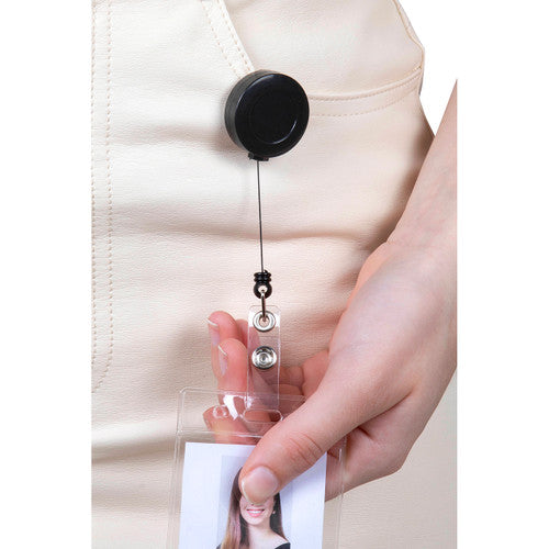 Rexel Retractable Card Holder with Strap and Nylon Cord Black Hangsell