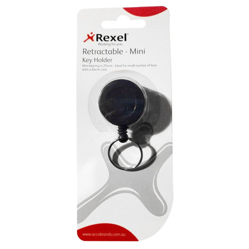 Rexel Mini Retractable Key Holder Nylon Cord with Key Ring Black Hangsell