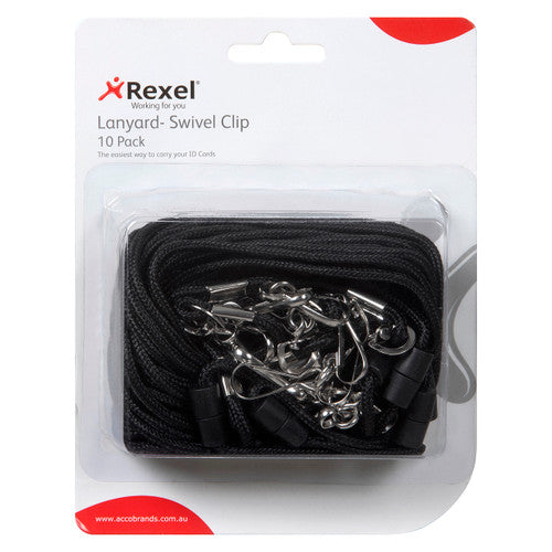 Rexel Cord Style Lanyard with Swivel Clip Black Hangsell Pack of 10