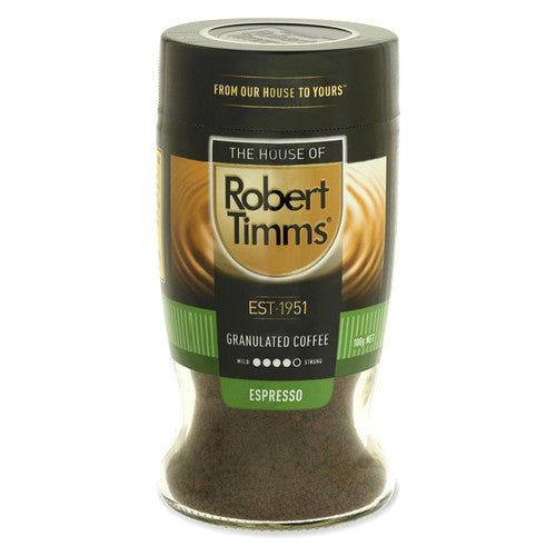 Robert Timms Espresso Granulated Instant Coffee Extra Dark Roast Jar 100g Carton of 6