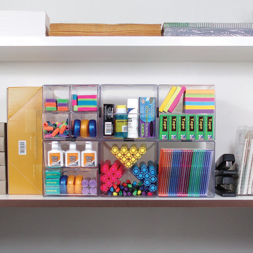 Deflecto Stackable Cube Open With Divider Clear Organiser