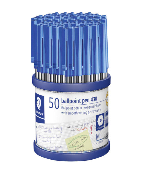 Staedtler 430MA3CP50 Stick 430 Ballpoint Pen Medium Blue Cup of 50