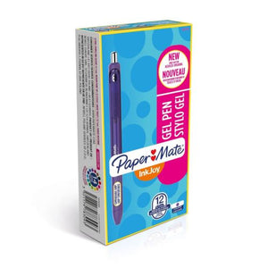 Paper Mate InkJoy Gel box of 12 purple pens, bilingual English and French pack