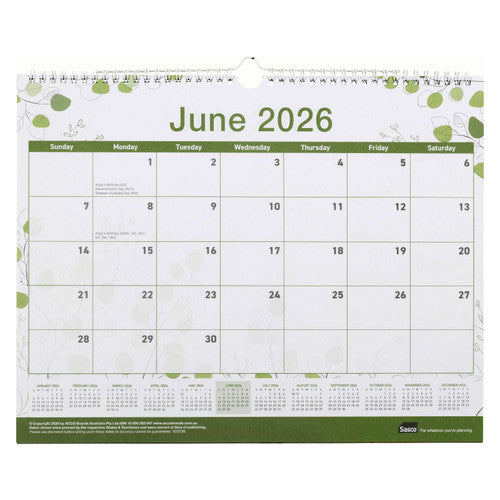Sasco 2026 Eco Large Wall Calendar 380 x 300mm