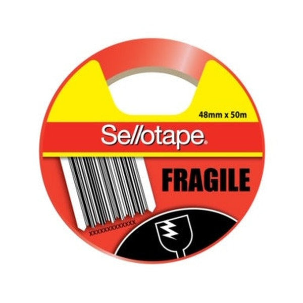 Sellotape Fragile Tape 48mm x 50m Orange Black Pack of 5