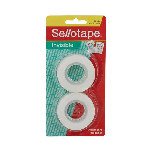 Sellotape Invisible Tape Roll Small 18mm x 25m Pack of 2 Hangsell