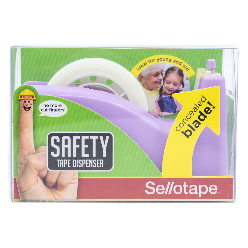 Sellotape Safety Tape Dispenser Mini Purple with Invisible Tape