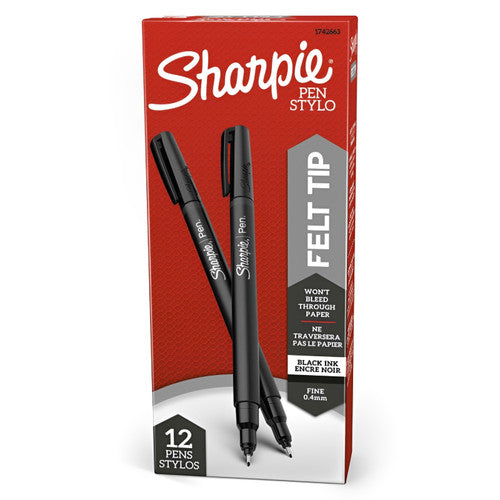 Sharpie Fineliner Pen 0.4mm Felt Tip Black Box of 12