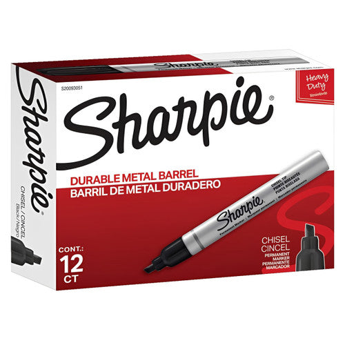 Sharpie Metal Permanent Marker Chisel Tip Black Box of 12