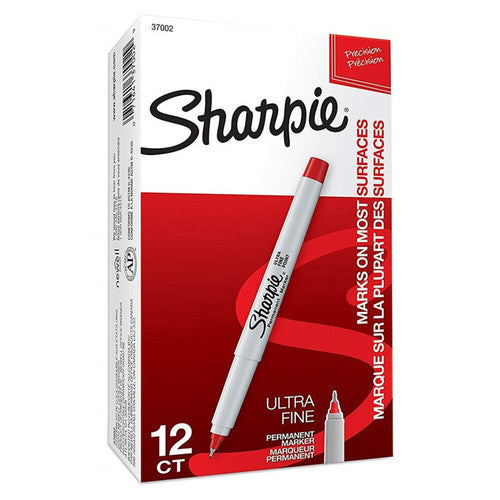Sharpie Permanent Marker Ultra Fine Point Red Box of 12