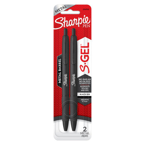 Sharpie S-Gel Retractable Pen Medium Point 0.7mm Black Metal Grey Barrel Black Ink Pack 2 Box of 7