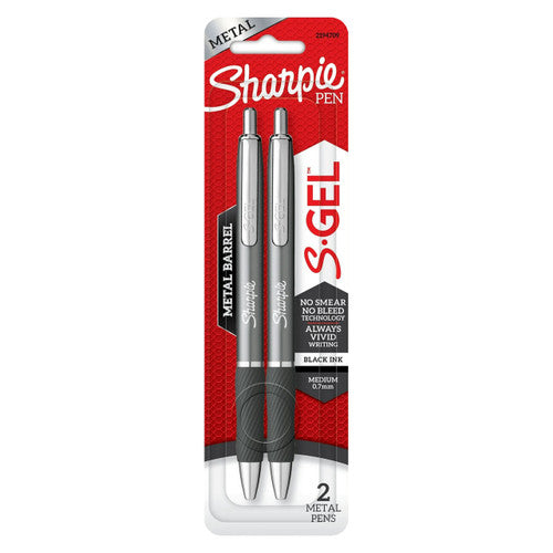 Sharpie S-Gel Retractable Pen Medium Point 0.7mm Gun Metal Grey Barrel Black Ink Pack 2 Box of 6