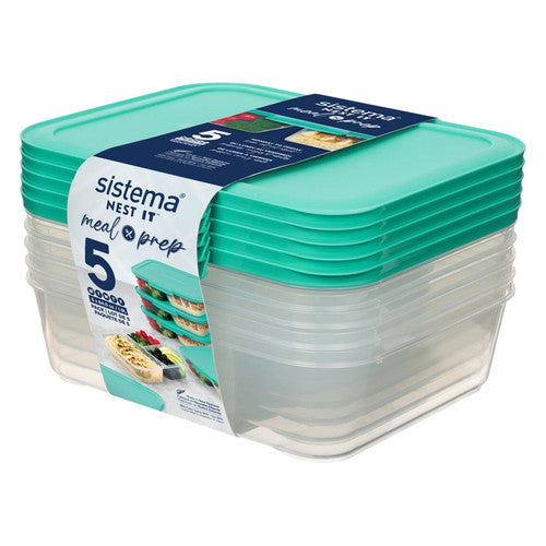 Sistema Nest It Meal Prep Container 1.9L Minty Teal Pack of 5