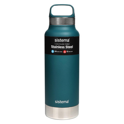 Sistema Stainless Steel Insulated Drink Bottle with Carry Handle 1L Assorted