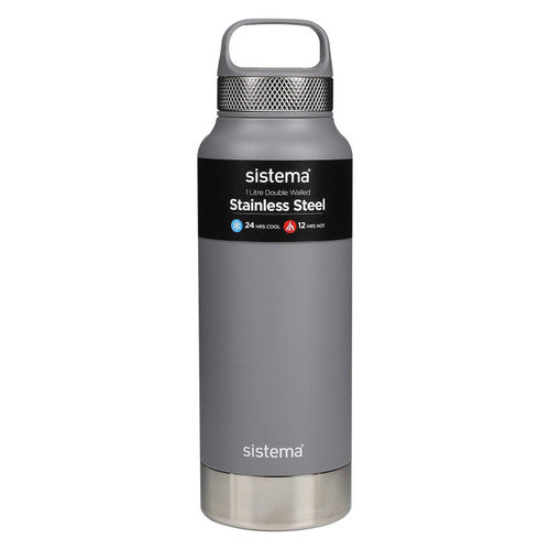 Sistema Stainless Steel Insulated Drink Bottle with Carry Handle 1L Assorted