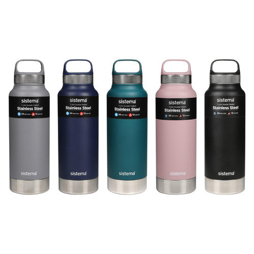 Sistema Stainless Steel Insulated Drink Bottle with Carry Handle 1L Assorted