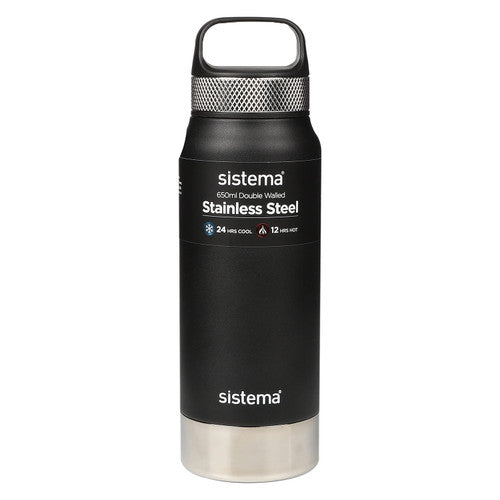 Sistema Stainless Steel Insulated Drink Bottle with Carry Handle 650ml Assorted