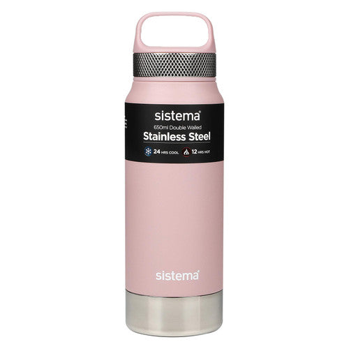 Sistema Stainless Steel Insulated Drink Bottle with Carry Handle 650ml Assorted