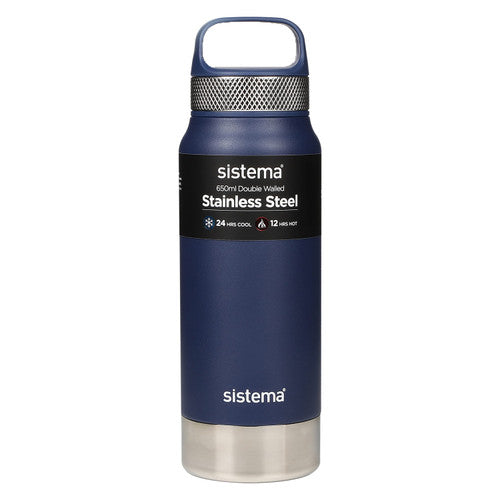 Sistema Stainless Steel Insulated Drink Bottle with Carry Handle 650ml Assorted