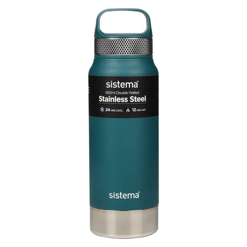 Sistema Stainless Steel Insulated Drink Bottle with Carry Handle 650ml Assorted